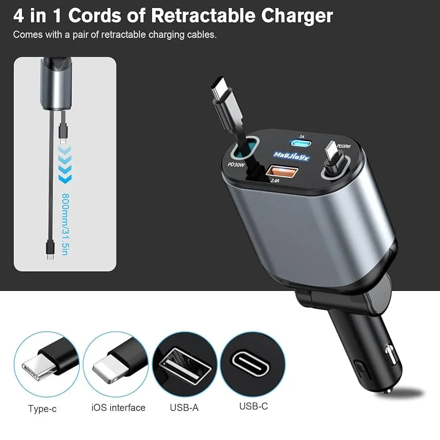 4-in-1 Retractable Fast Car Charger