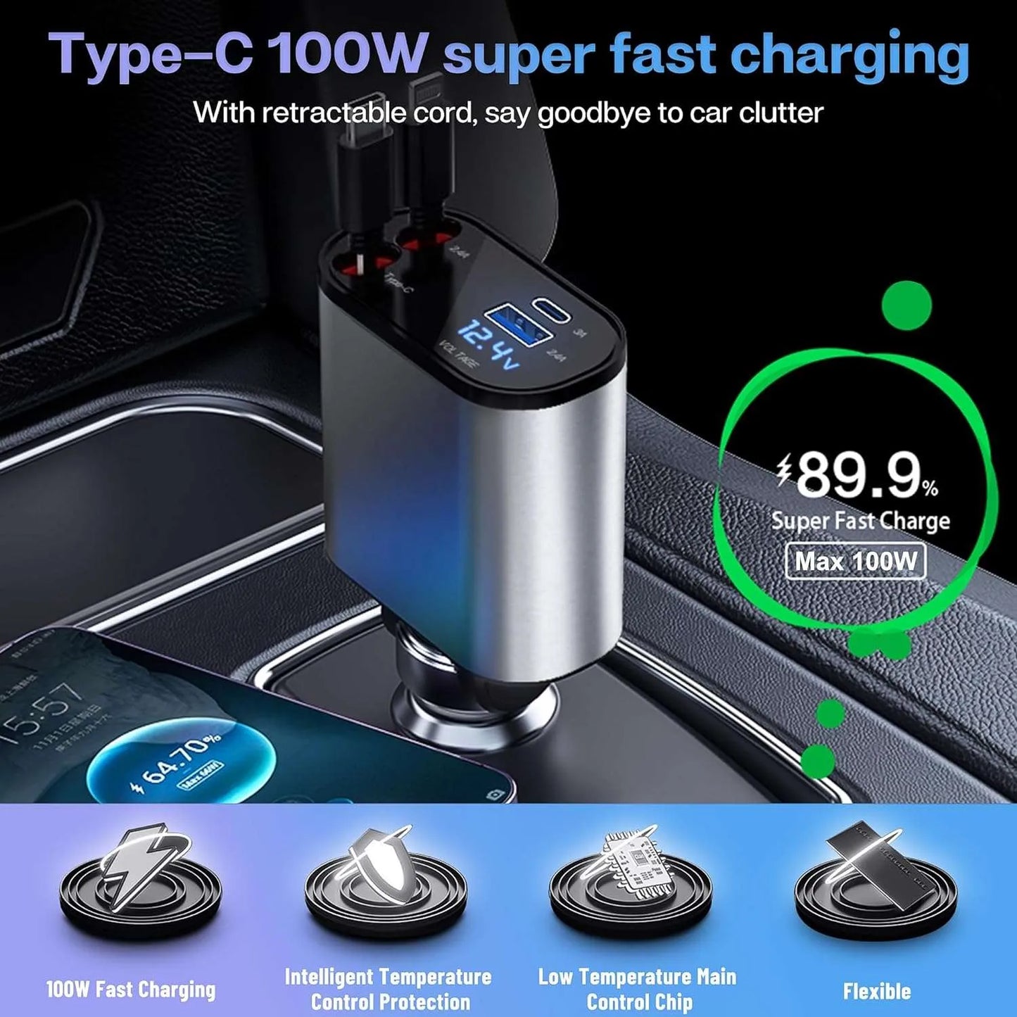 4-in-1 Retractable Fast Car Charger