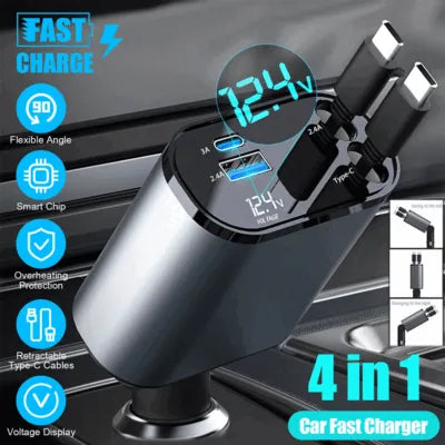 4-in-1 Retractable Fast Car Charger