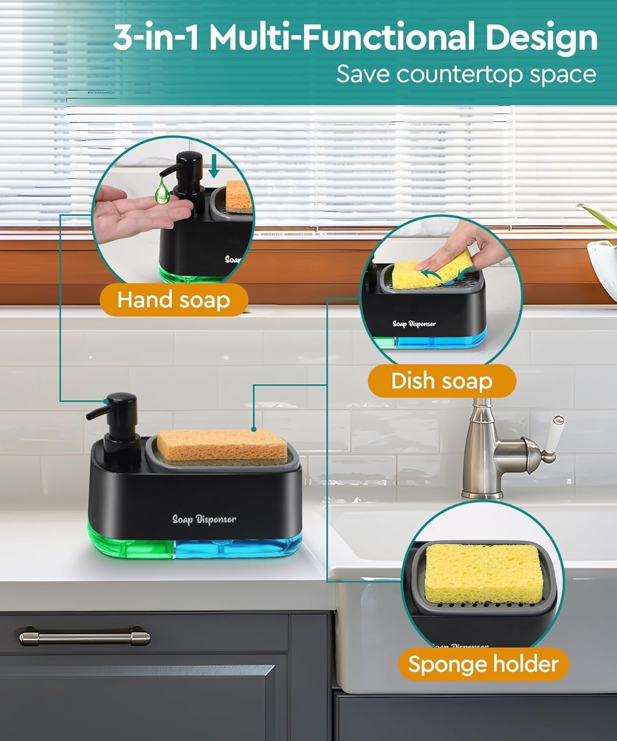 Countertop 3-in-1 Hand and Dish Soap Dispenser