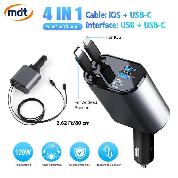4-in-1 Retractable Fast Car Charger